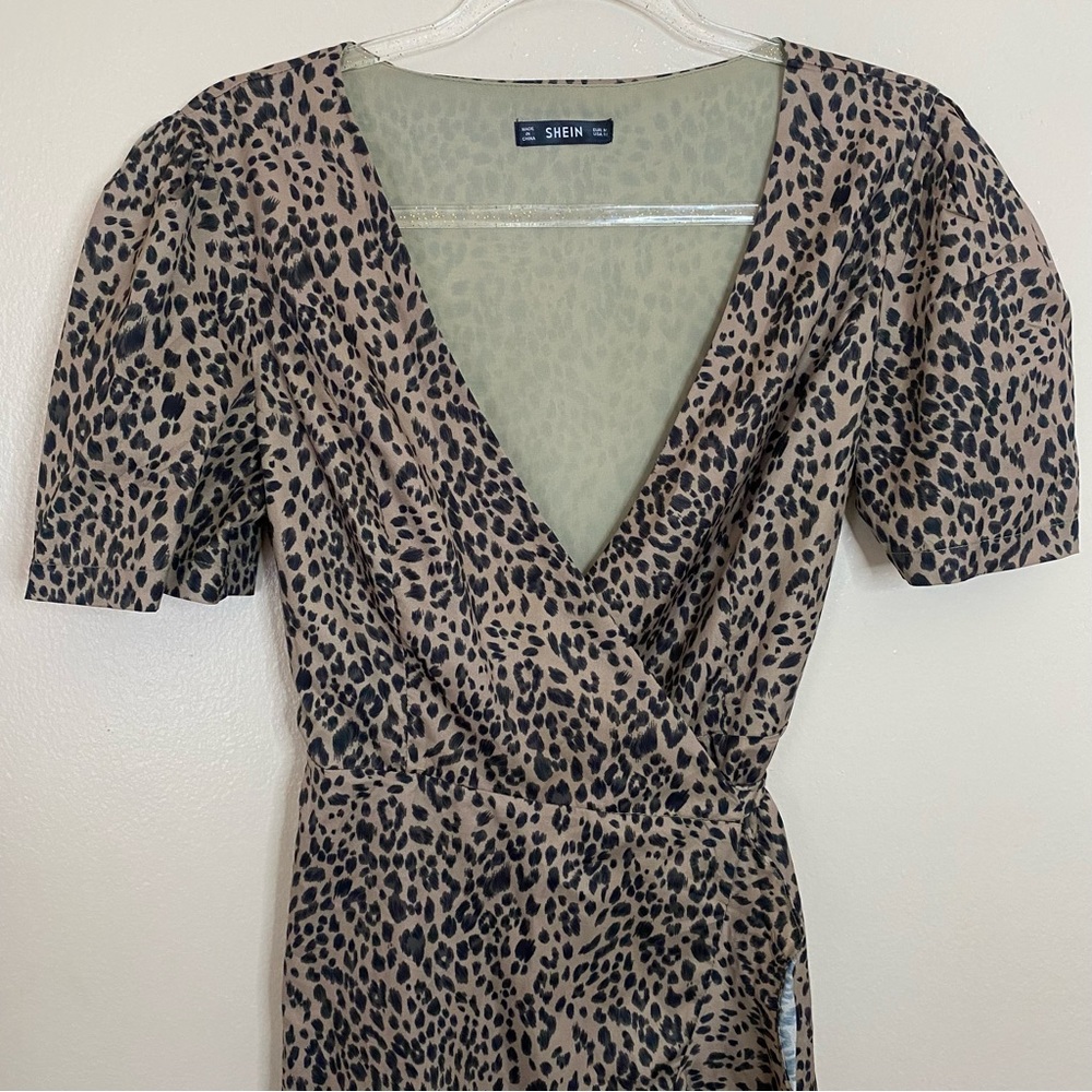 Shein Leopard Animal Print Ruffle Wrap Dress - Picture 2 of 7